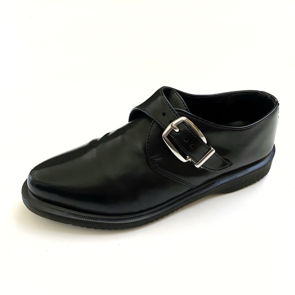 Dr. Martens Shoes - DR. MARTENS BLACK LEATHER MILLER SILVER BUCKLE DETAIL LOAFER DRESS SHOES